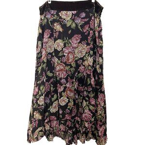 CAbi Maxi Skirt XL Brown Silk Floral Velvet Trim Artsy Cottagecore Romantic 401